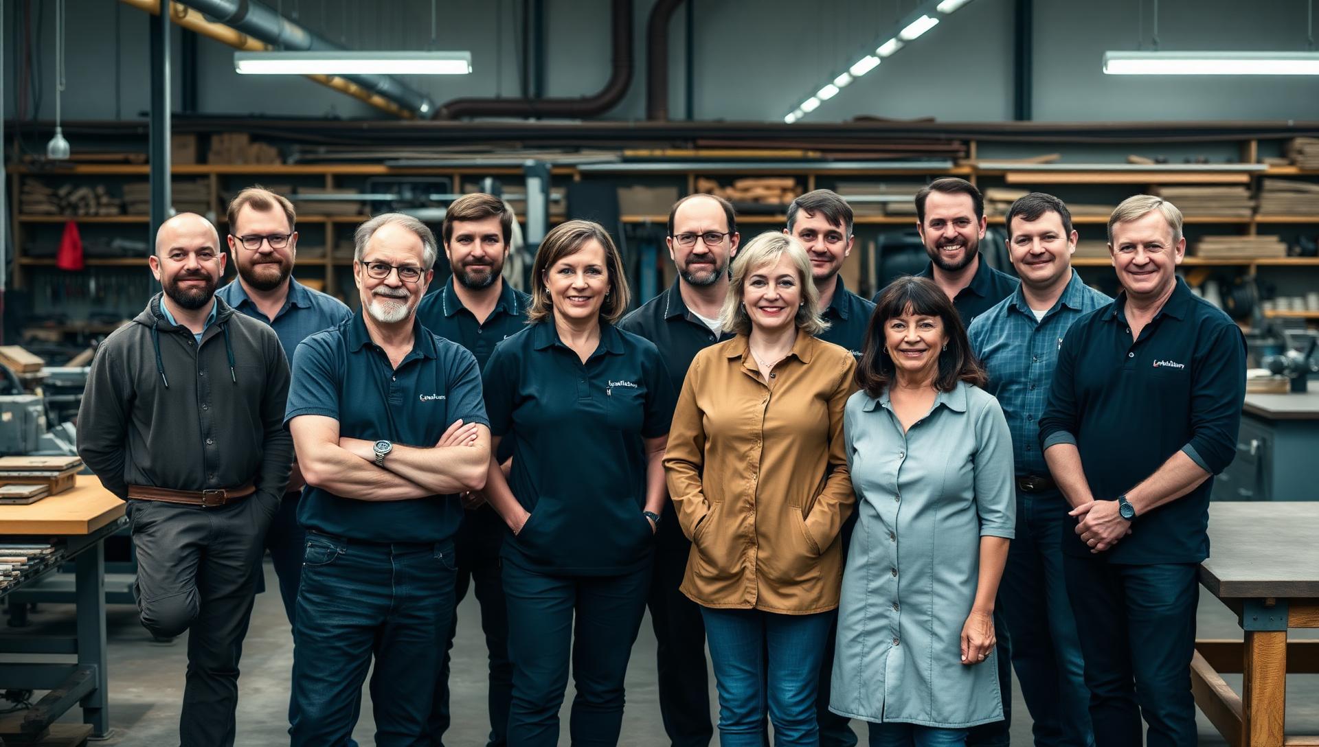 Team von Handwerksbetrieben in einer Werkstatt